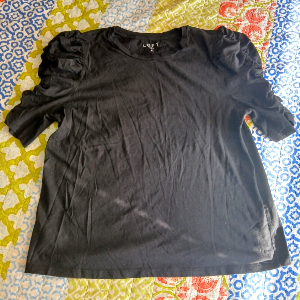 LOFT Black Ruffled Blouse with Long Sleeves